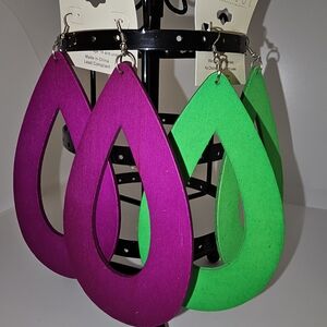 Vibrant Teardrop Earrings Select 1 - Purple Or Green
